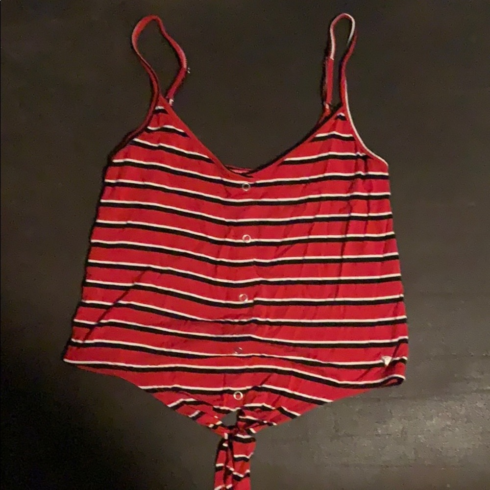 Red, Black, and White Striped Tank-Top